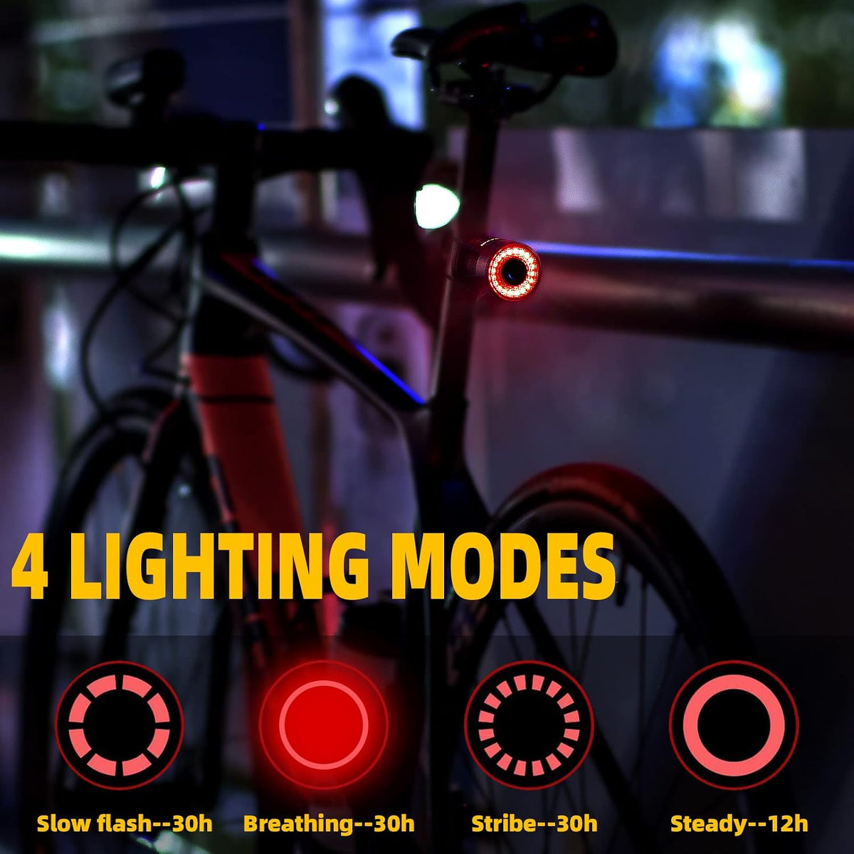 ROCKBROS Bike Tail Light Rechargeable Auto On Sensor Off IPX6 Waterproof