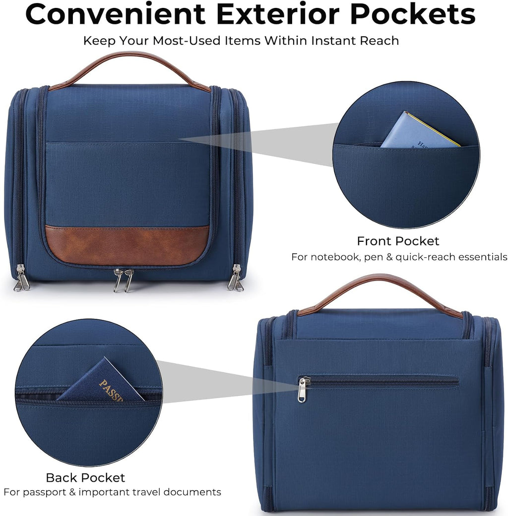 Ralnitote Large Hanging Toiletry Bag for Men, Travel Bathroom Bag with Hook, Hygiene Bag Organizer for Shower, Shaving & Grooming Essentials, Navy