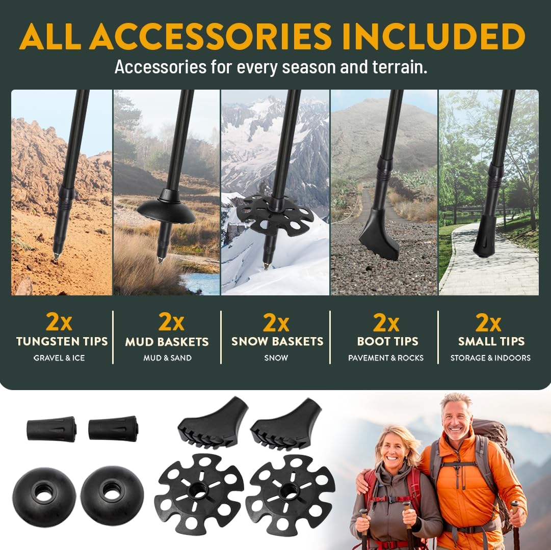 Premium Foldable Hiking Poles by USA Brand - Adjustable, Lightweight Trekking Poles Made of Aircraft Aluminum, Metal Locks Cork EVA Grips