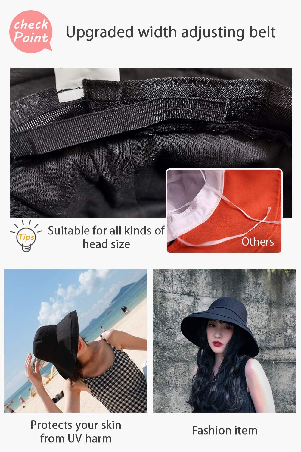 Wide Brim Bucket Hat - UPF50+ Protection Travel Beach Sun Hat with Semi-Rigid Adjustable Foldable Brim