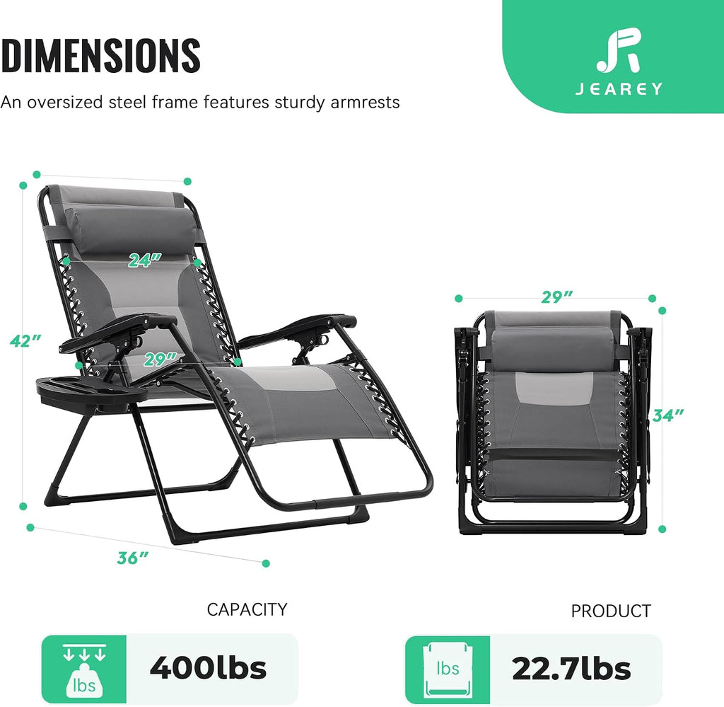 JEAREY Zero Gravity Chair, Oversized Padded Recliner - Gray/Light Gray