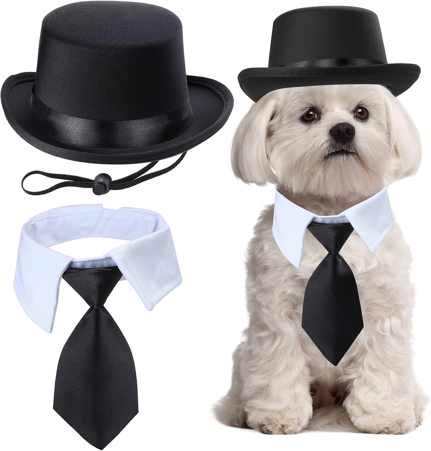 Yewong 2-Piece Pet Formal Accessories Set - Top Hat with Formal Necktie/Bowtie for Dog & Cat - Birthday Party, Graduation, Halloween Costumes