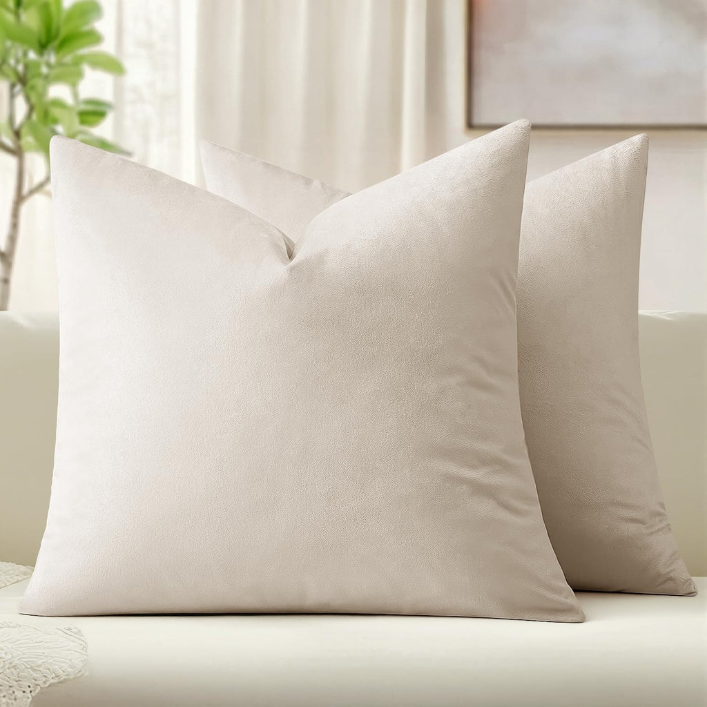 MIULEE Velvet Throw Pillow Covers 18x18 Inch Pack of 2 Cream White