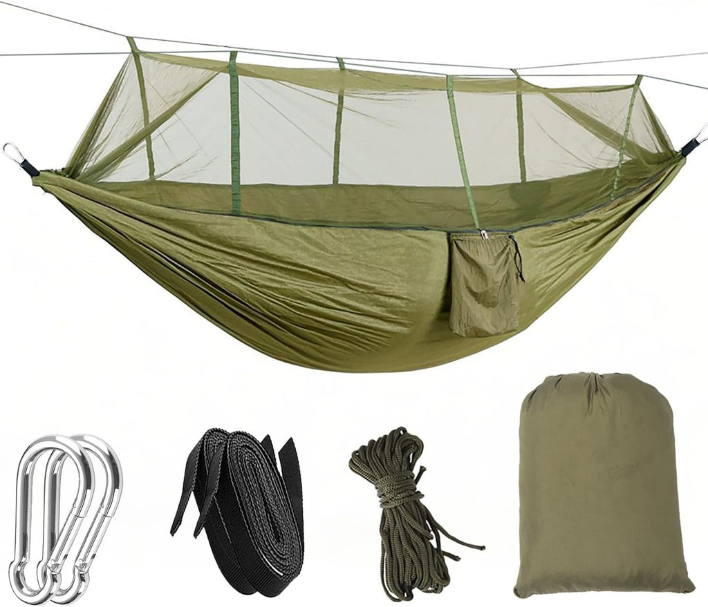 Camping Hammock, Portable Hammocks with Mosquito Net, Hammock Tent for Outside Hiking Travel Camping Gear Must Haves (Green)