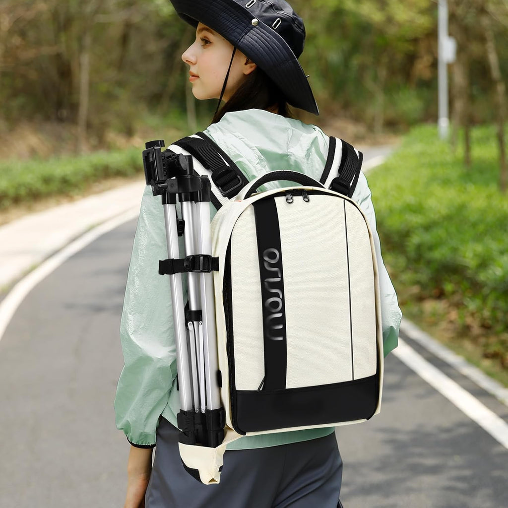 MOSISO Camera Backpack,Photography Backpack Padded Camera Bag, Beige