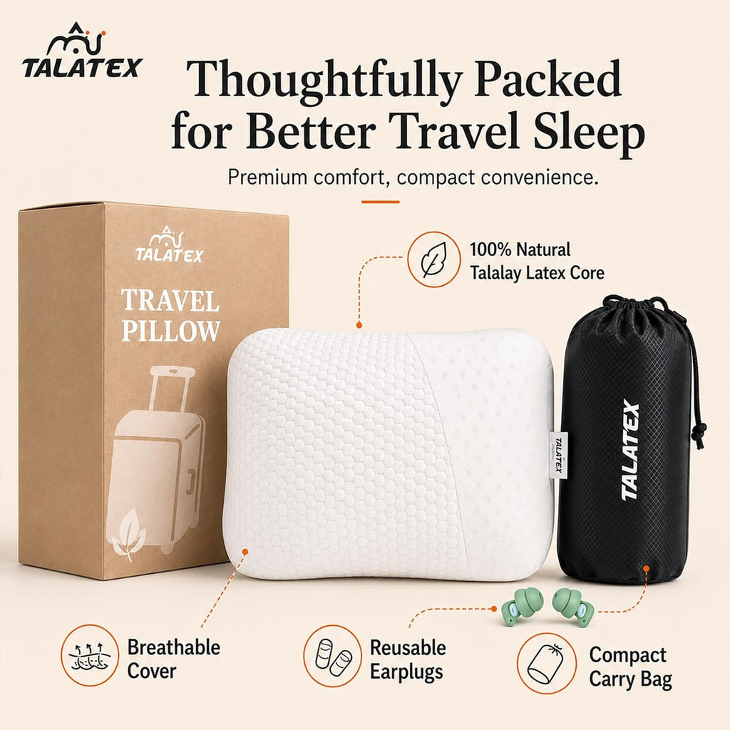 Talatex 100% Natural Premium Talalay Latex Travel Pillow, Camping Pillow, Small Camping Pillow with Compressible Stuff Sack, No Memory Foam Chemicals with Washable Cover (Medium Latex, 1)