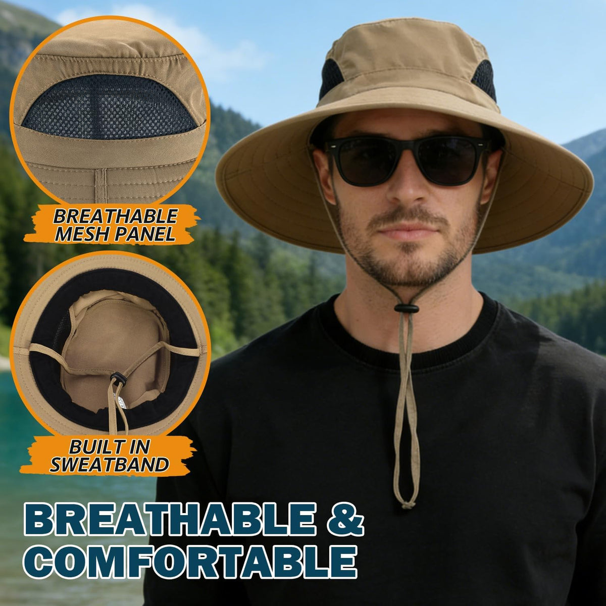 Wide Brim Sun Bucket Hat, Waterproof Boonie Hat for Men & Women