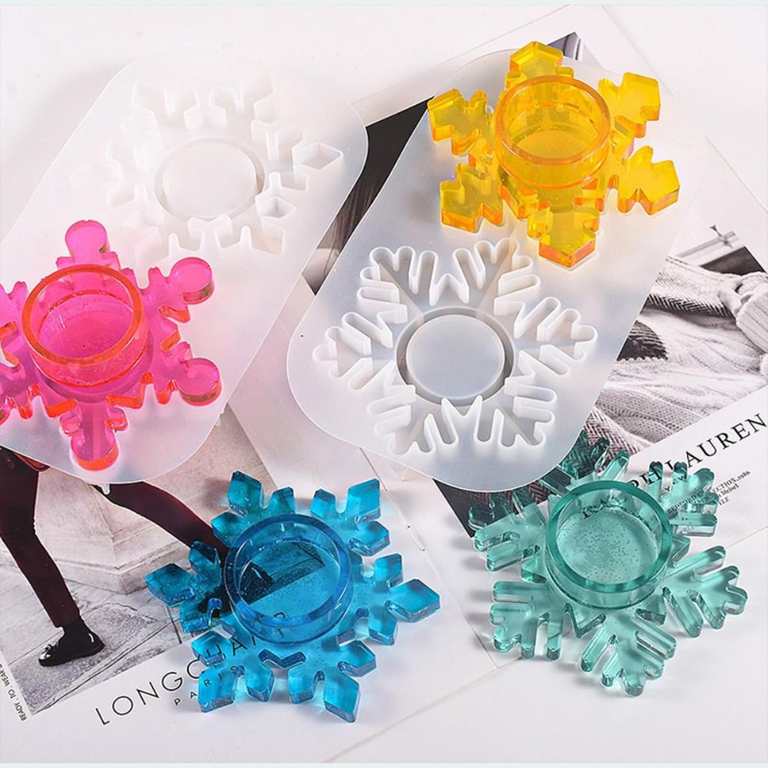 Christmas Silicone molds for Candle Making, Snowflakes Design Christmas Candle Holders Resin Molds for Party Decoration Candle Form Epoxy Plaster Mould