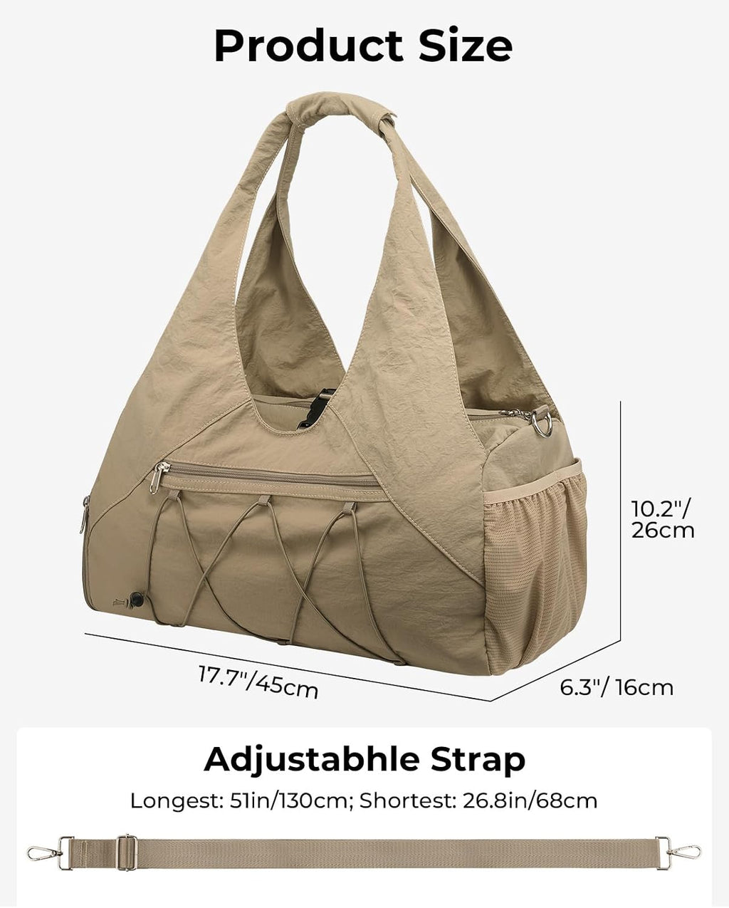 Forestfish Gym Bag For Women With Yoga Mat Holder (Khaki)