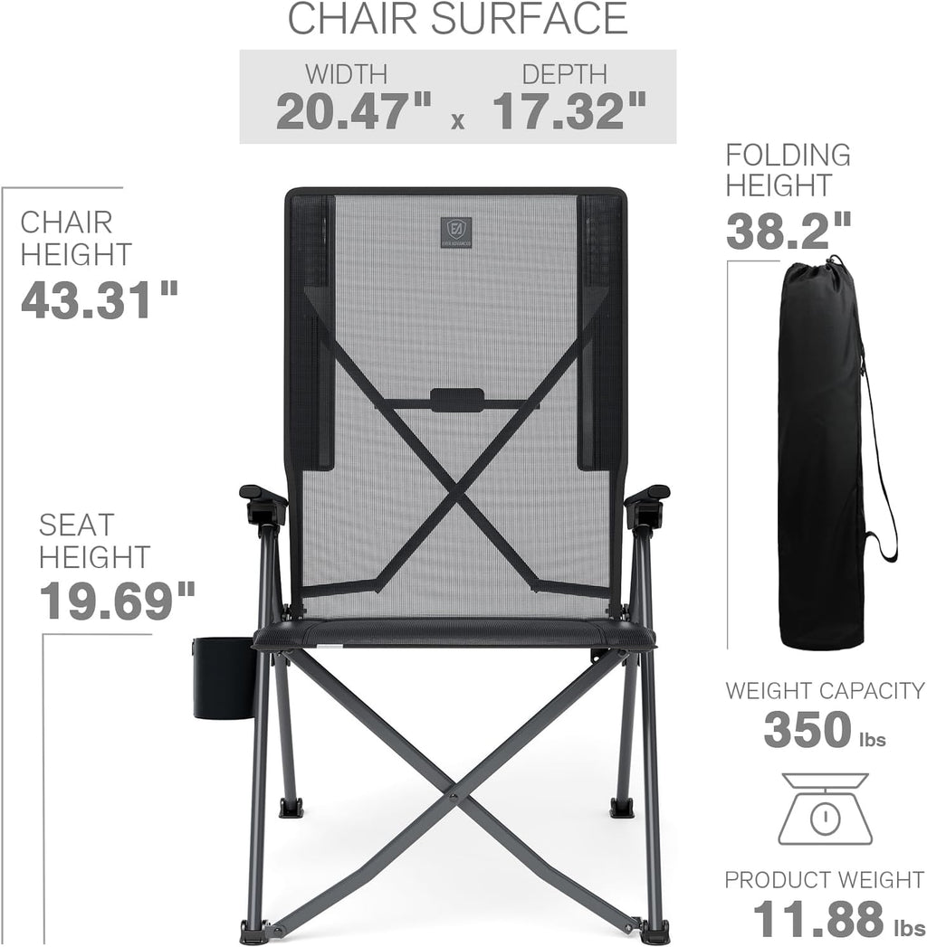 EVER ADVANCED Reclining Camping Chairs for Adult Supports 350lbs Mesh Black