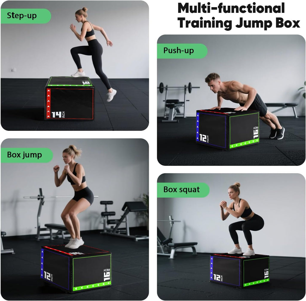3-in-1 Plyometric Box Set (12/16/20/24/30") - High-Density EPE & Compressed Foam Jump Box for Home Gym, HIIT & CrossFit - Non-Slip Box Jumps, Step-Ups, Squats, Hip Thrusts