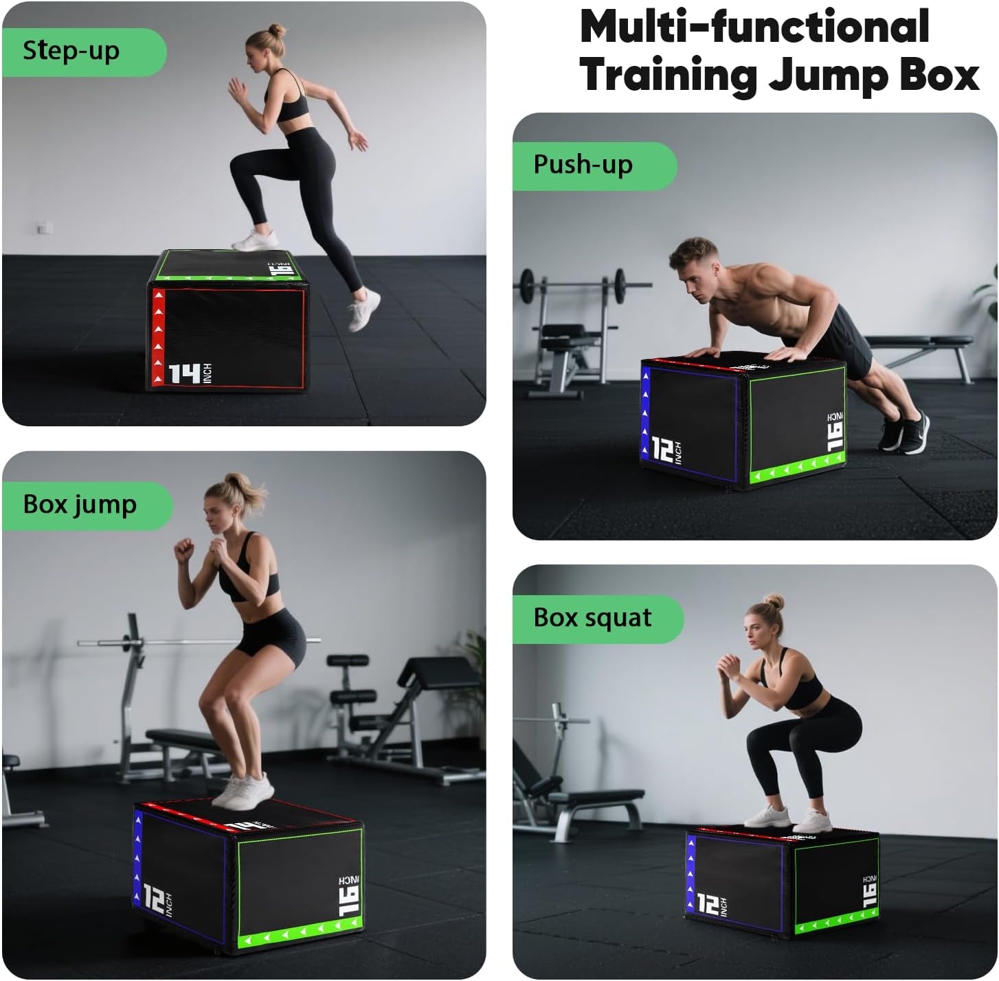 3-in-1 Plyometric Box Set (12/16/20/24/30") - High-Density EPE & Compressed Foam Jump Box for Home Gym, HIIT & CrossFit - Non-Slip Box Jumps, Step-Ups, Squats, Hip Thrusts