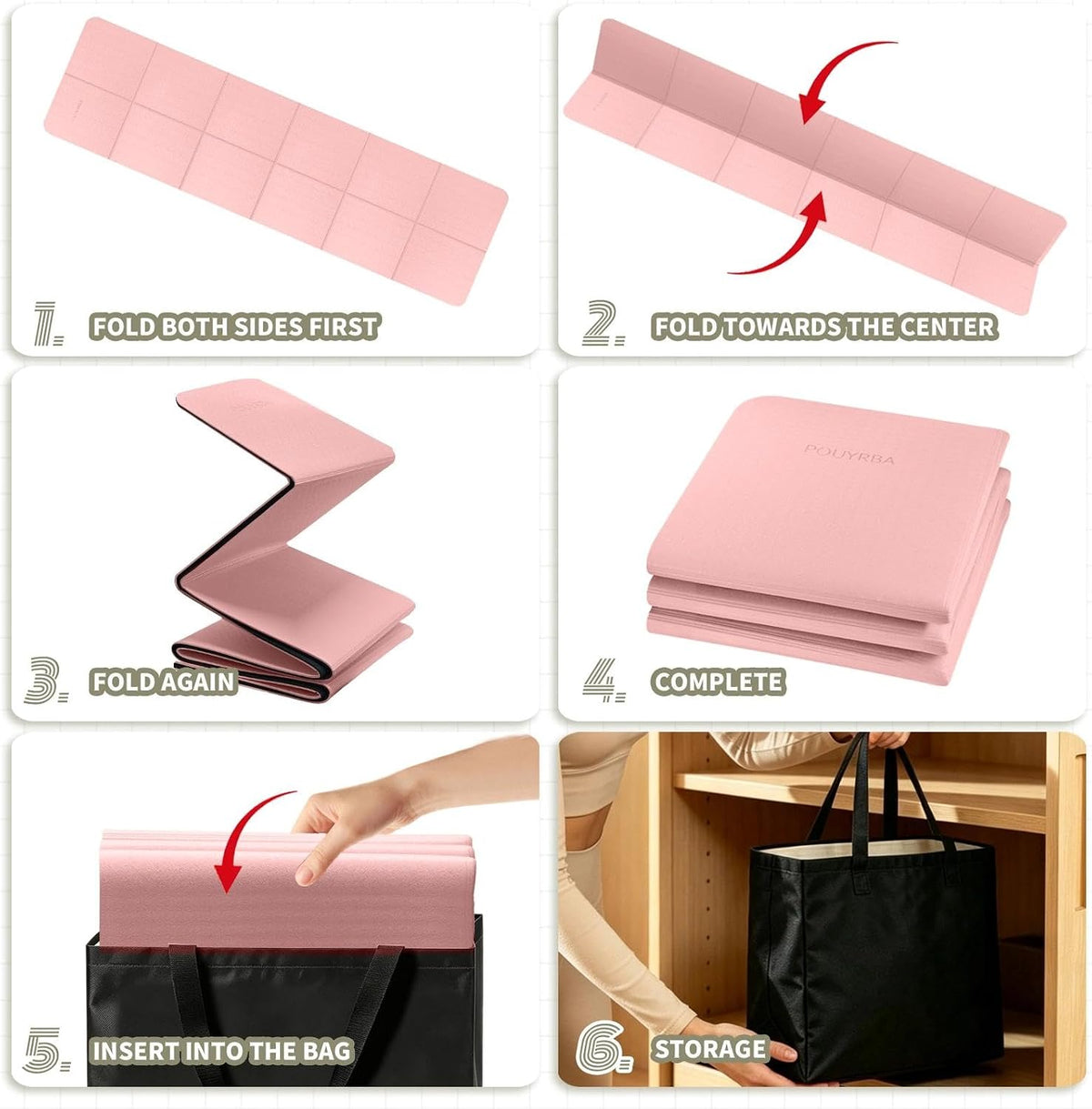 Foldable Yoga Mat for Travel, 6mm Thick TPE Non-Slip Pilates Exercise Mat, Portable Folding Yoga Mat 72"x24"x0.24" with Carry Bag, Compact Travel Yoga Mat for Home Workout Gym Stretching & Outdoor