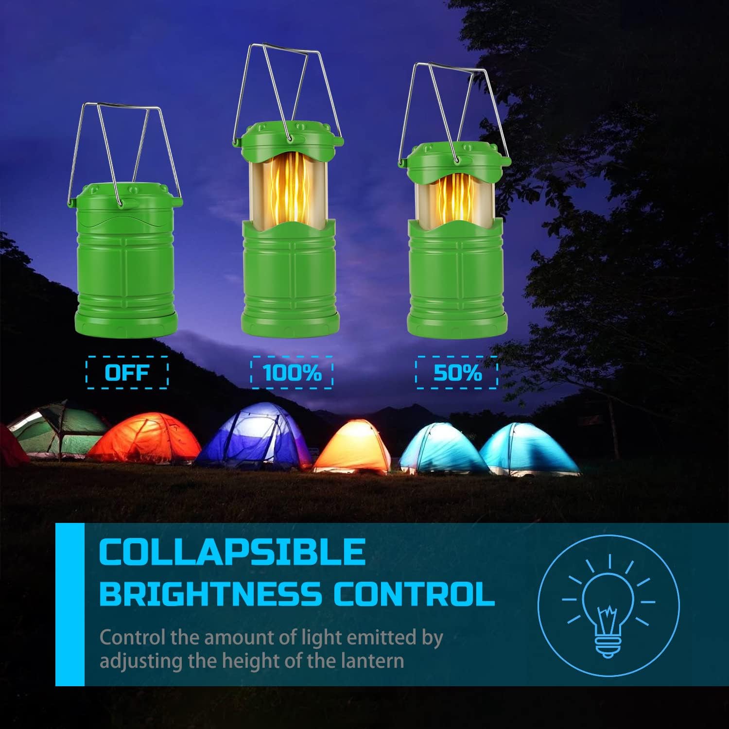 Lichamp 4 Pack LED Camping Lanterns Flame Lights, Green