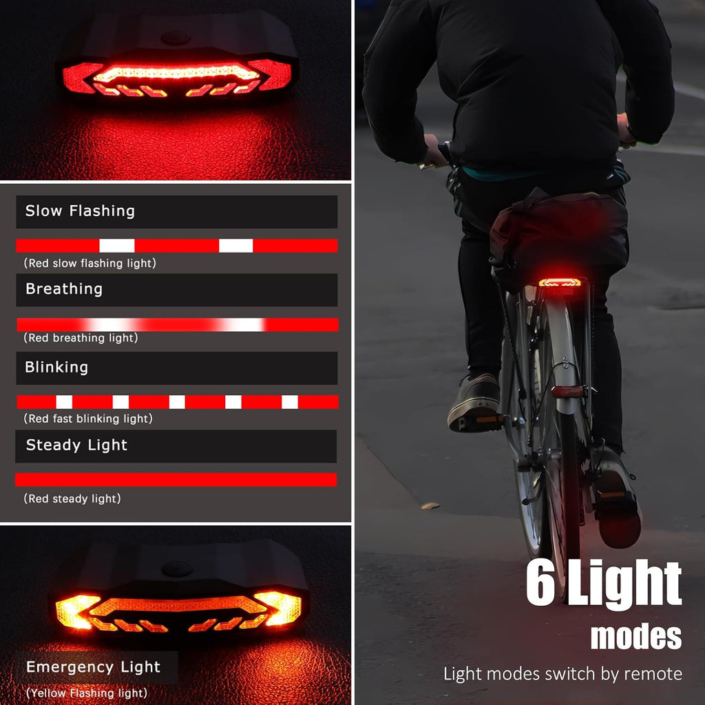 WSDCAM Smart Bike Tail Light for Cargo Rack with Turn Signals and Brake Light, Auto On/Off USB Rechargeable Wireless Remote Bike Horn Alarm Rear Bike Light Reflector Bicycle Tail Light with Rack Mount