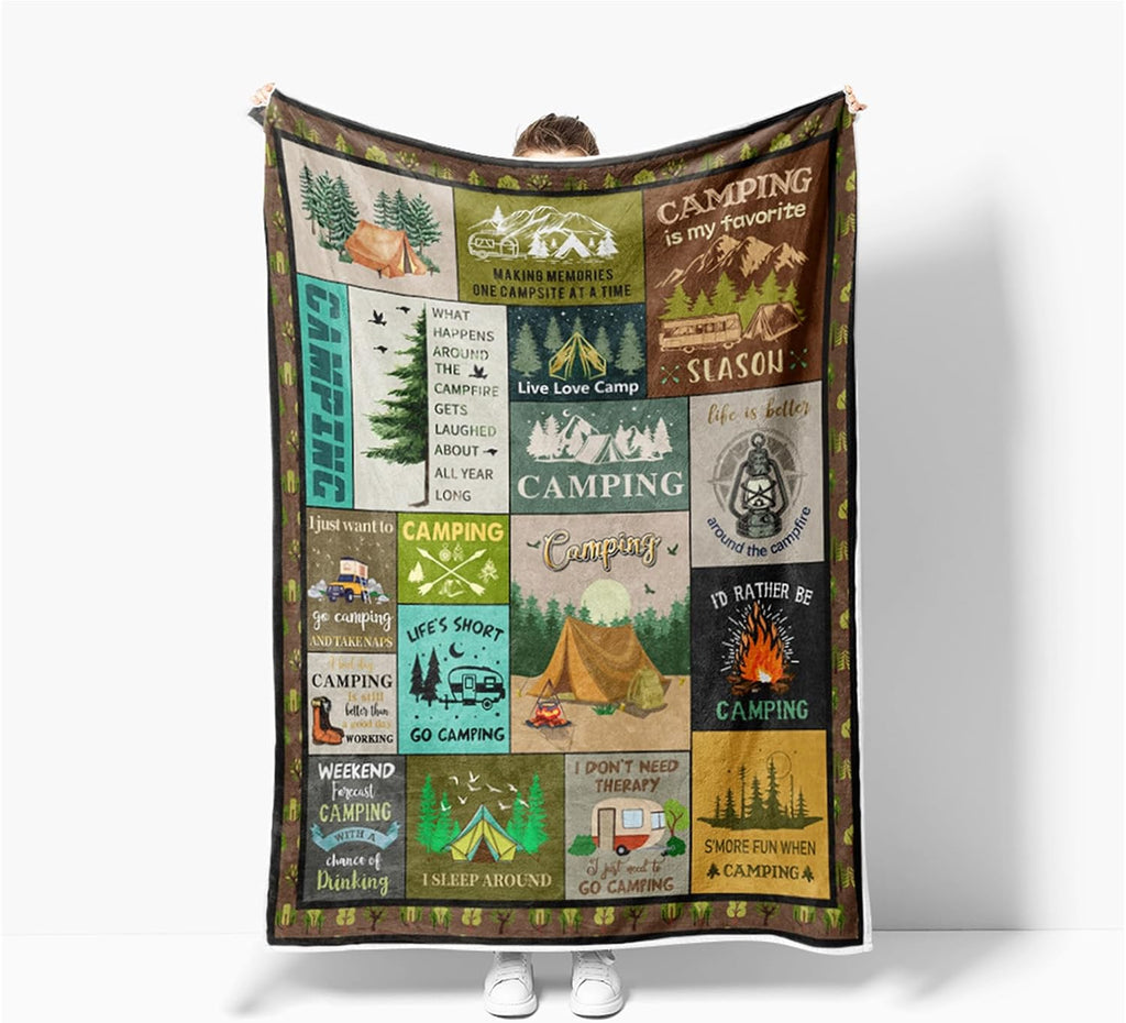 Outdoor Throw Blanket,Camping Blanket for Women Men Kids Adults, RV Blankets Gift for Camping Lovers, Super Cozy Blankets Fuzzy Plush Lightweight Throw Blankets for Sofa, Bed, Couch or Bed