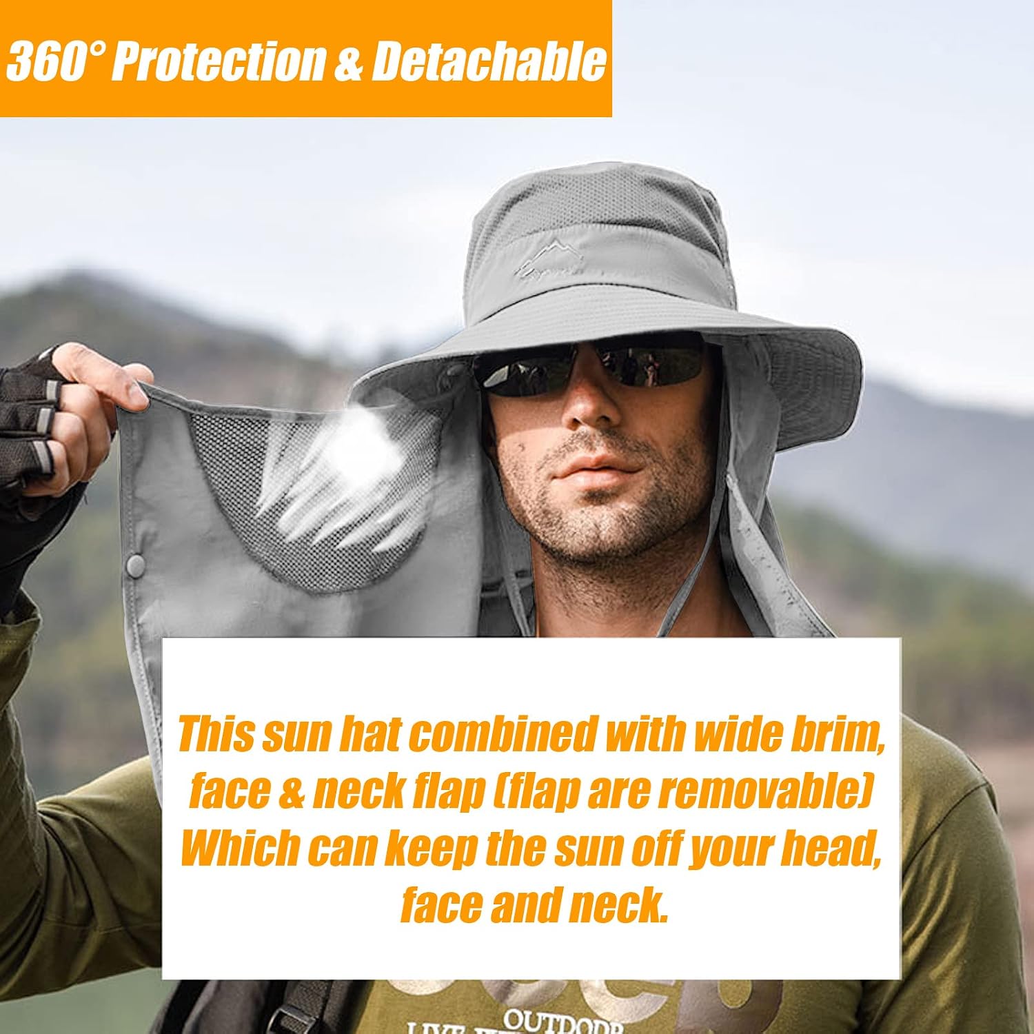 Fishing Hat for Men & Women, Sun Protection Hat with Face Cover & Neck Flap
