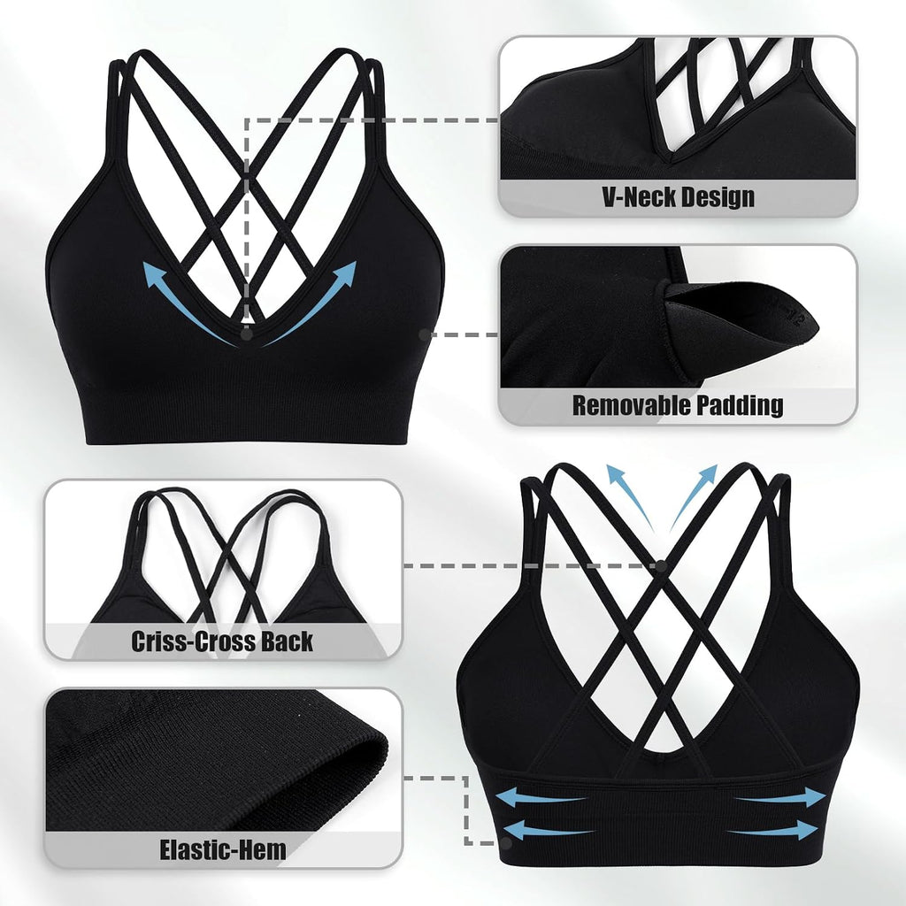 V Neck Sports Bras for Women Cross Back Workout Bra for Small Bust