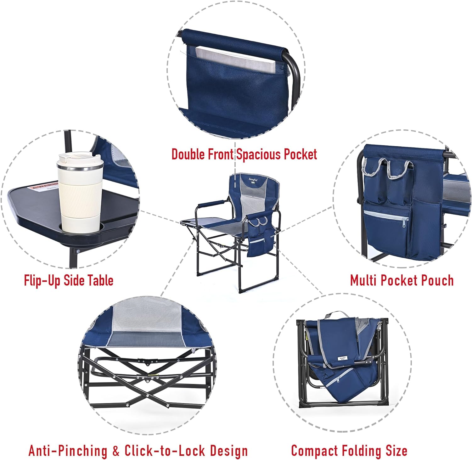SUNNYFEEL Oversized DirectorsCamping Chair for Adults with Side Table