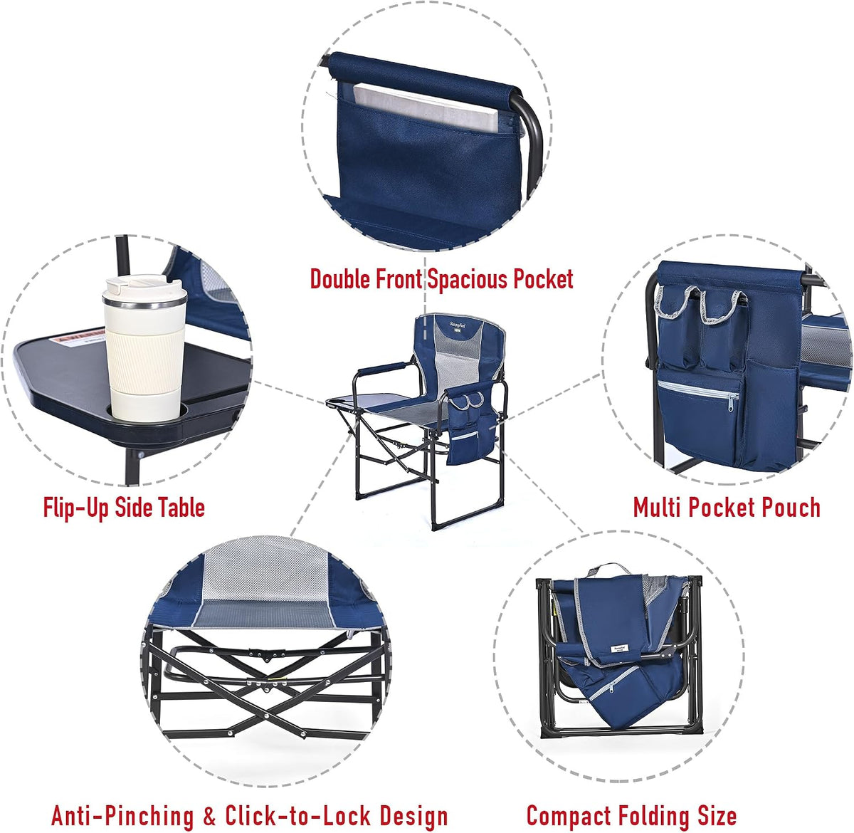 SUNNYFEEL Oversized Camping Chair Portable Directors Chairs with Side Table