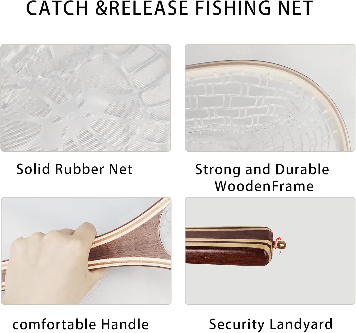 Aventik Fly Fishing Landing Net for Trout Soft Rubber Ghost Mesh Catch and Release Wooden Frame Lightweight and Tangle-Free