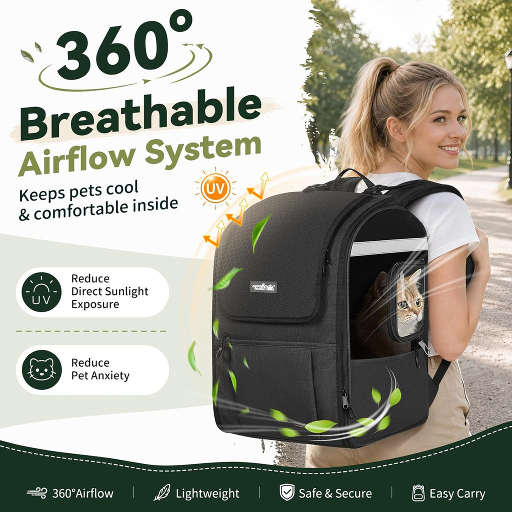 Apollo Walker Cat Backpack Carrier for Small Dogs and Cats, Black