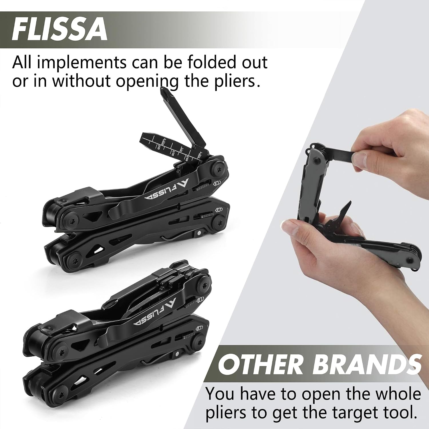 FLISSA 16-In-1 Multi Tool, EDC Multitool, Black