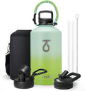 Trebo One Gallon Water Bottle Insulated with 3 Lids, Paracord Handle & Bag