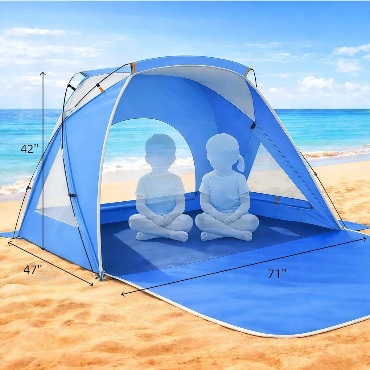 Beach Tent, Portable Sun Shelter for 2/3/4/6-8 Person with UPF 50+ UV Protection, Easy Setup Waterproof Beach Shade Canopy Cabana for Family Outdoor and Picnics, Fishing with Carrying Bag