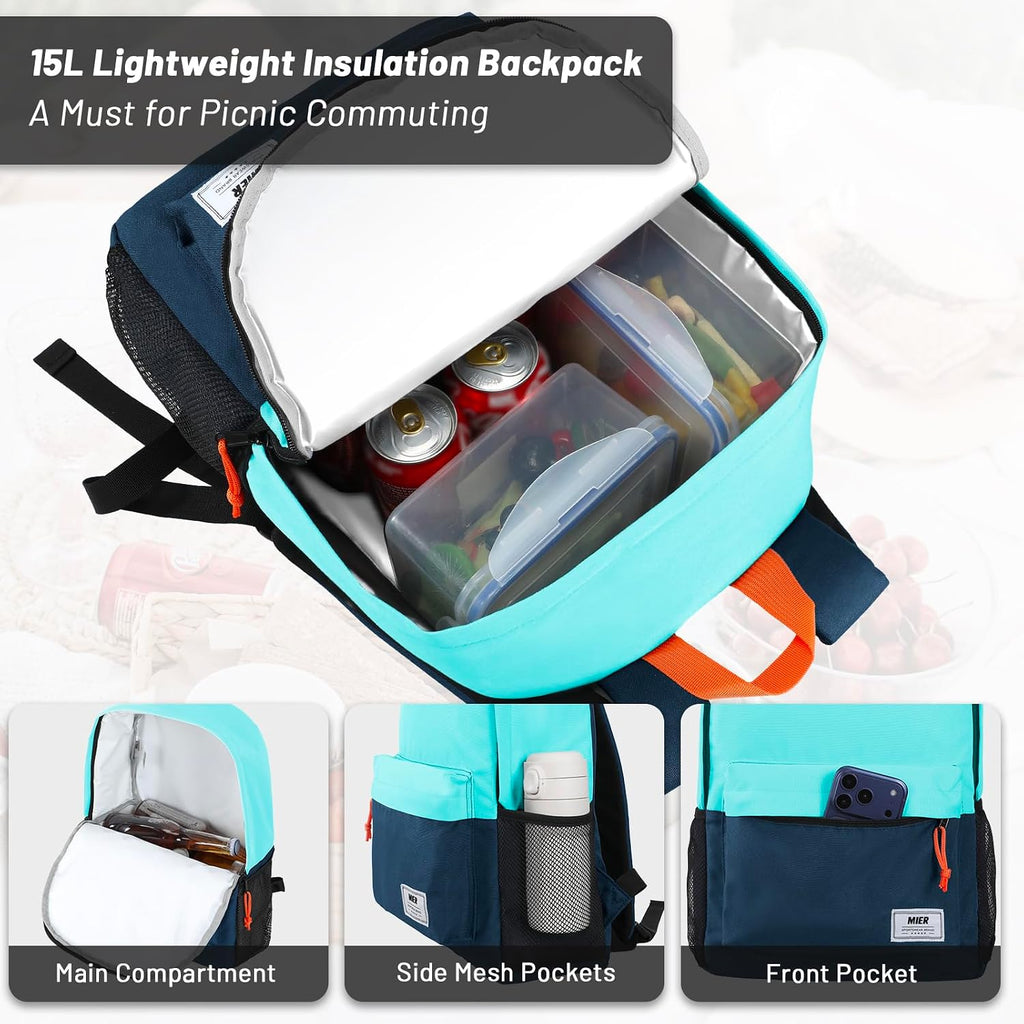 MIER Insulated Backpack Cooler Small Lunch Bookbag for Women Men