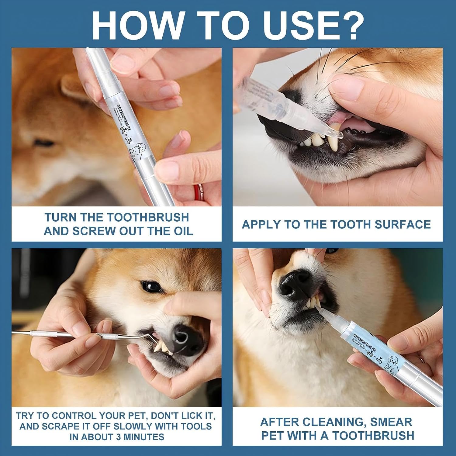 JoanofArc Pet Teeth Whitening Pen, Pet Toothbrush Pen, Pet Teeth Cleaning Pen, Used for Pet Dental Care, Strengthening Teeth, Freshening Breath, Cleaning Teeth, Dog and Cat Tartar Cleaning, Two Packs
