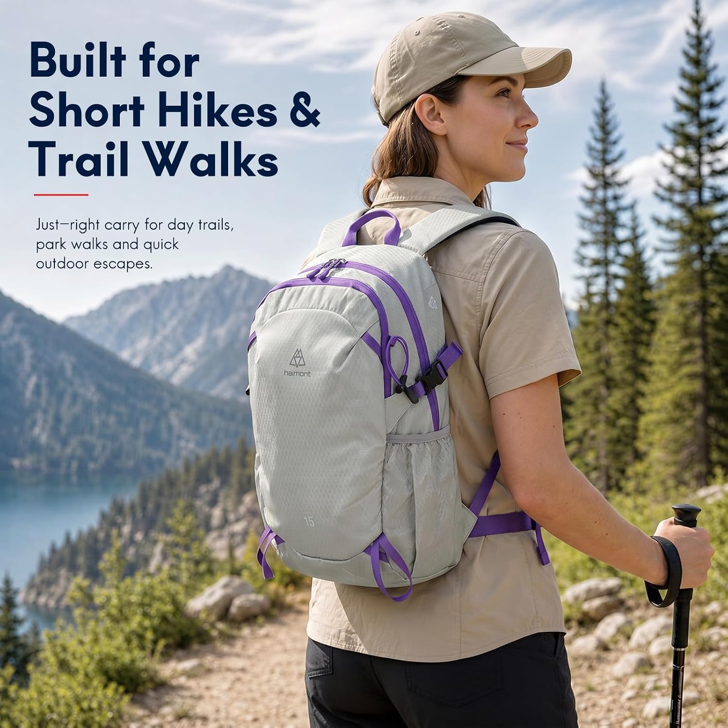 Haimont 15L Lightweight Hiking Daypack, Grey