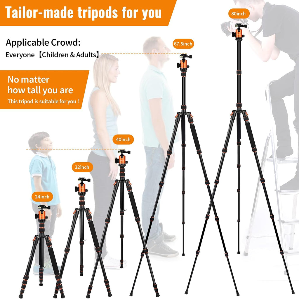 Victiv Camera Tripod, 80" Ball Head Tripod with Carry Bag & Phone Holder