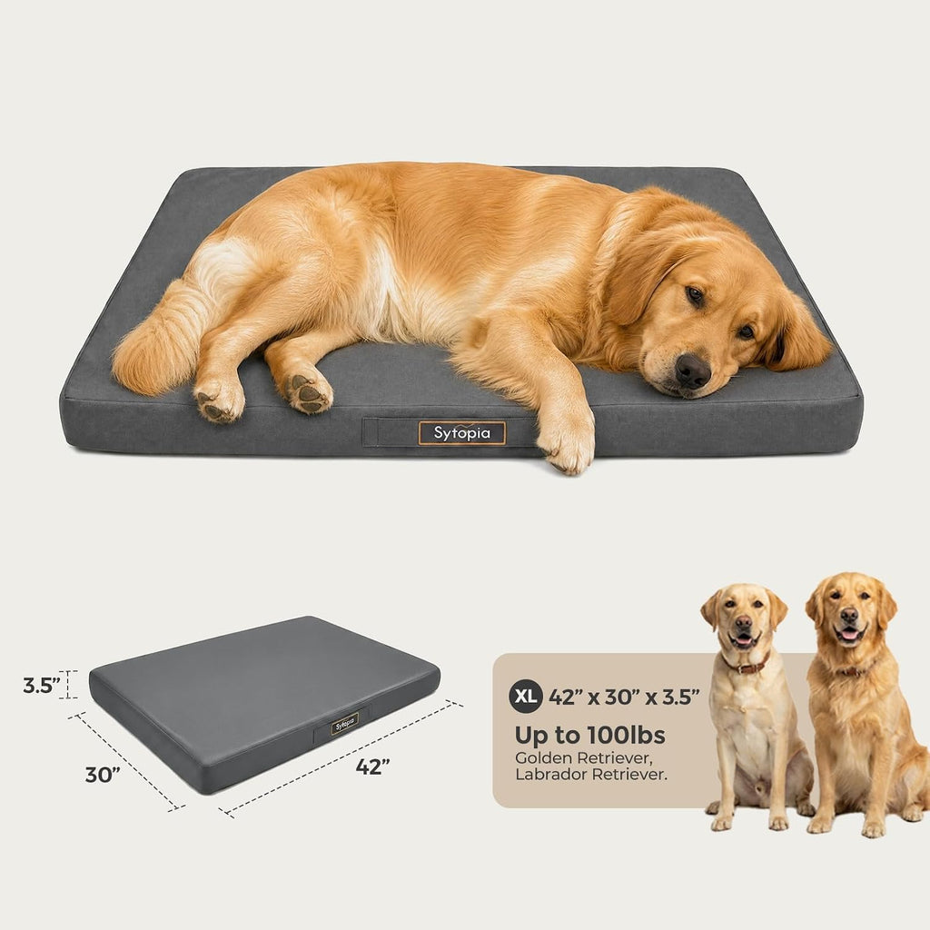 Sytopia Outdoor Dog Bed for Large Sized Dogs, 42“ Canvas Waterproof Pet Bed with Removable Washable Cover, XL Cooling Mat for Patio, Crate, Camping, Travel & Home, Gray