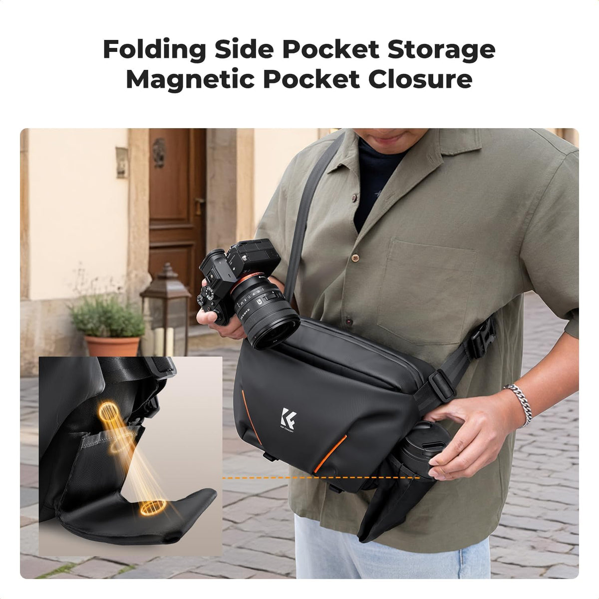 K&F CONCEPT Camera Sling Bag, Lightweight Crossbody Bag with Tripod Holder