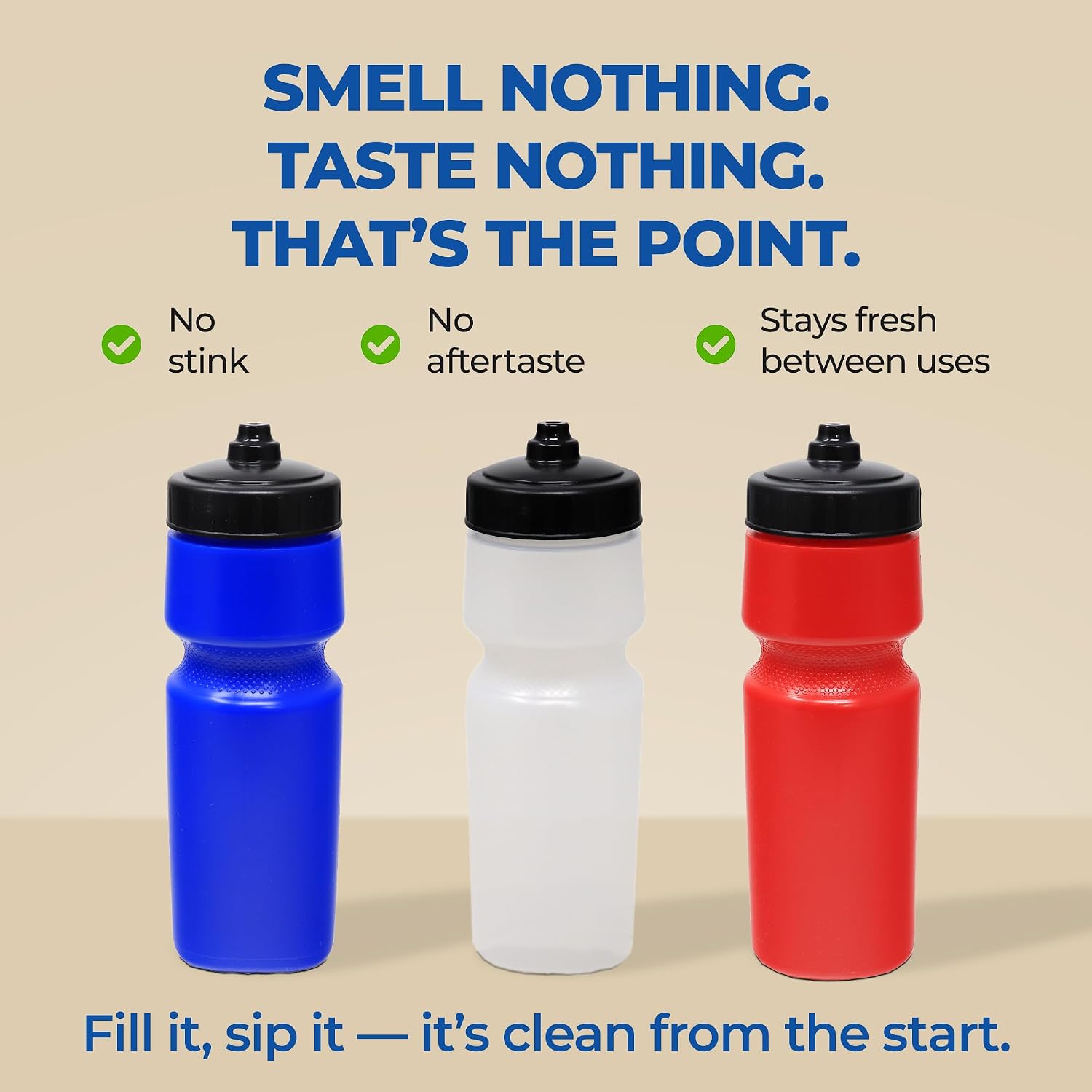 Rolling Sands USA Made 24 oz Sports Squeeze Water Bottles, 8 Pack, BPA-Free, Easy Drink One Way Flow Valve, Fits Most Bike Cages, Dishwasher Safe, Durable, Reusable and Lightweight, Blue