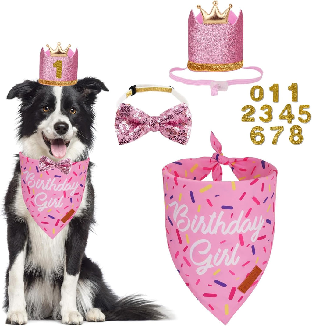 PTDECOR Dog Birthday Hat, Blue Boy Dog Birthday Bandana Set, Small