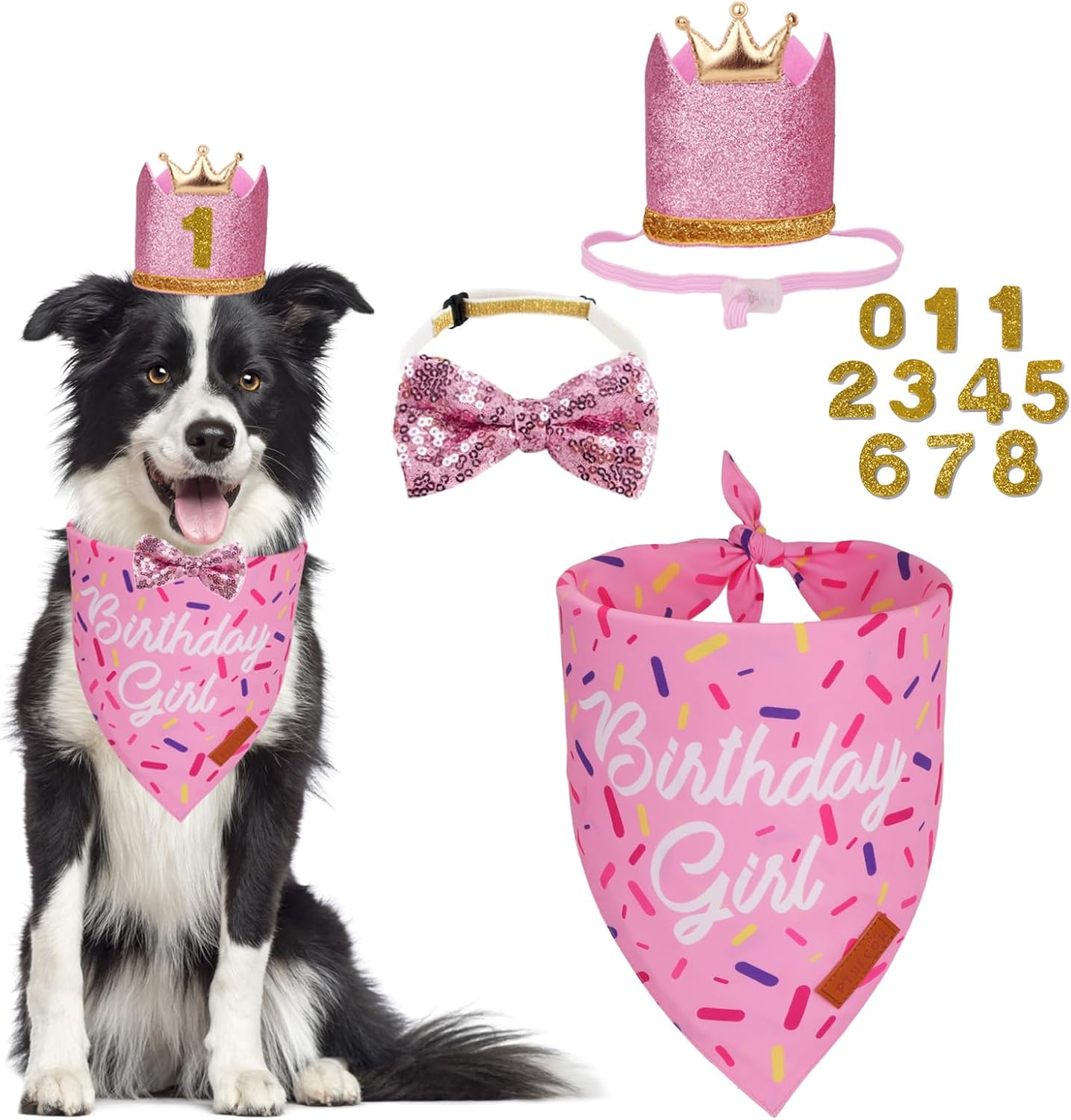 PTDECOR Dog Birthday Hat, Blue Boy Dog Birthday Bandana Set, Small