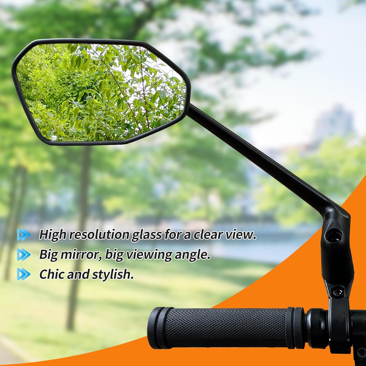 Bike Mirror, Aluminum Handlebar Mount Foldable & Adjustable Bicycle Mirror, HD Real Glass Rear View Mirror for E-bike Scooter MTB, Mountain Bike & City Bikes (Left 0.87-1")