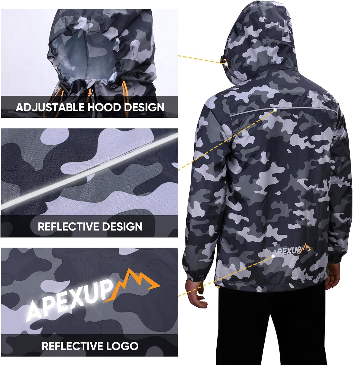 APEXUP Packable Rain Jacket Men Waterproof Lightweight Raincoat with Hood