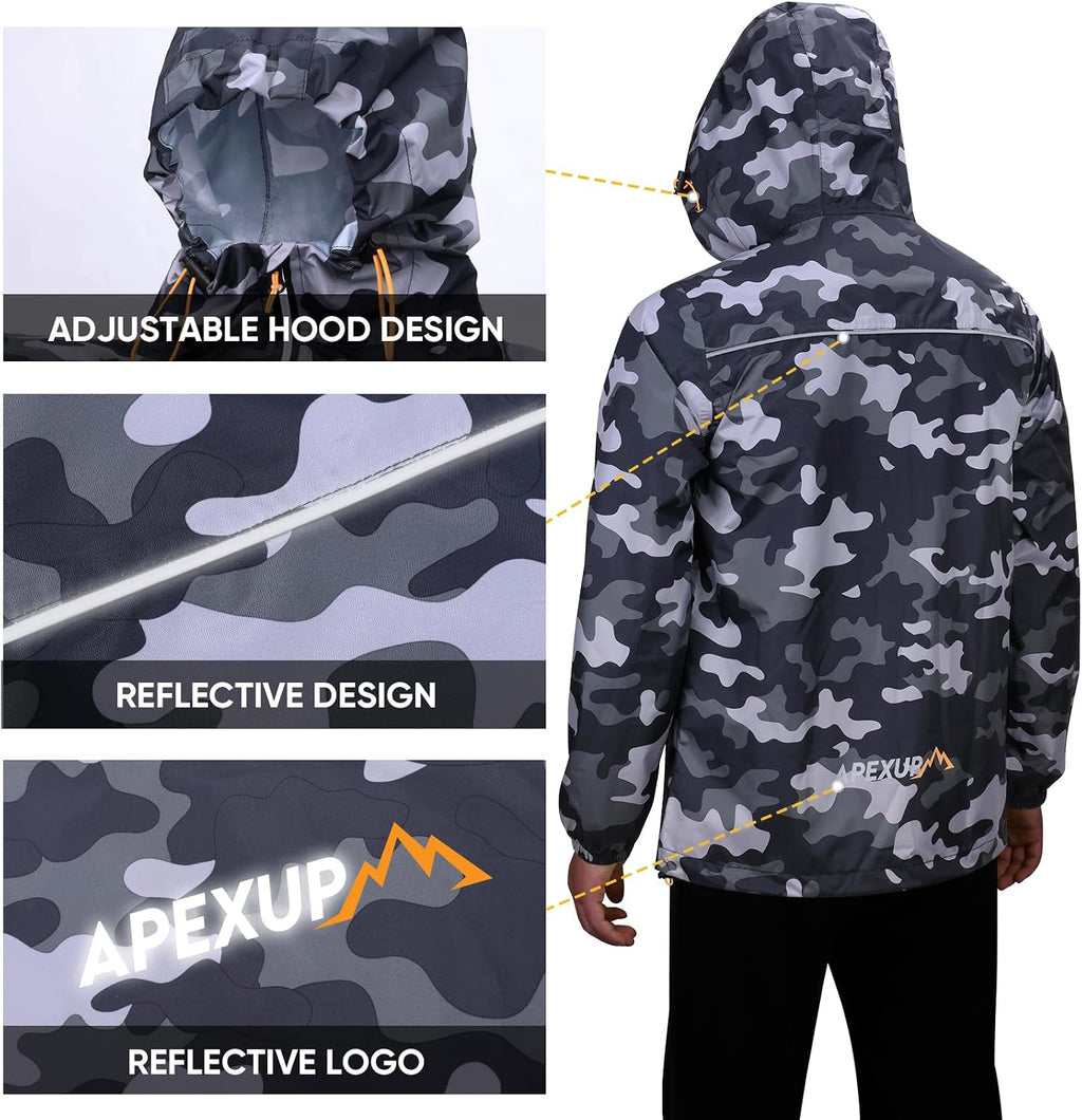 APEXUP Packable Rain Jacket Men Waterproof Lightweight Raincoat with Hood