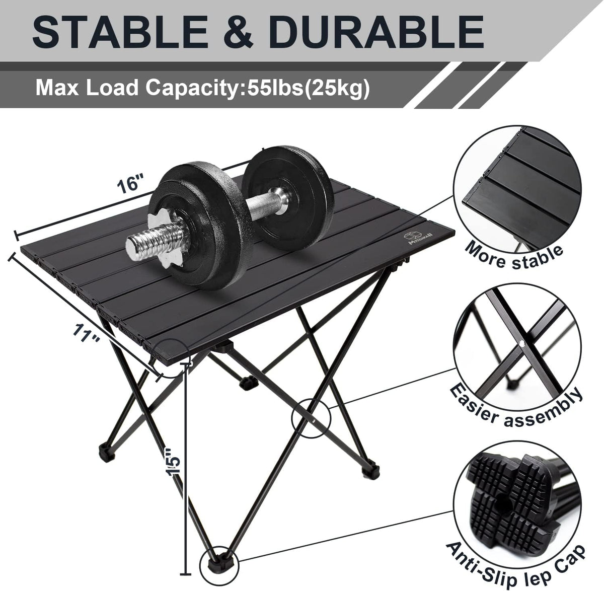 MSSOHKAN Camping Table Folding Portable Camp Side Table Aluminum Lightweight Carry Bag Beach Outdoor Hiking Picnics BBQ Cooking Dining Kitchen