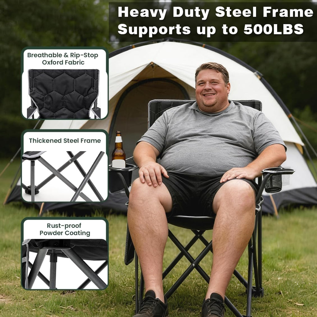 SUNNYFEEL Oversized Camping Chair for Adults, Heavy Duty 500LBS Black