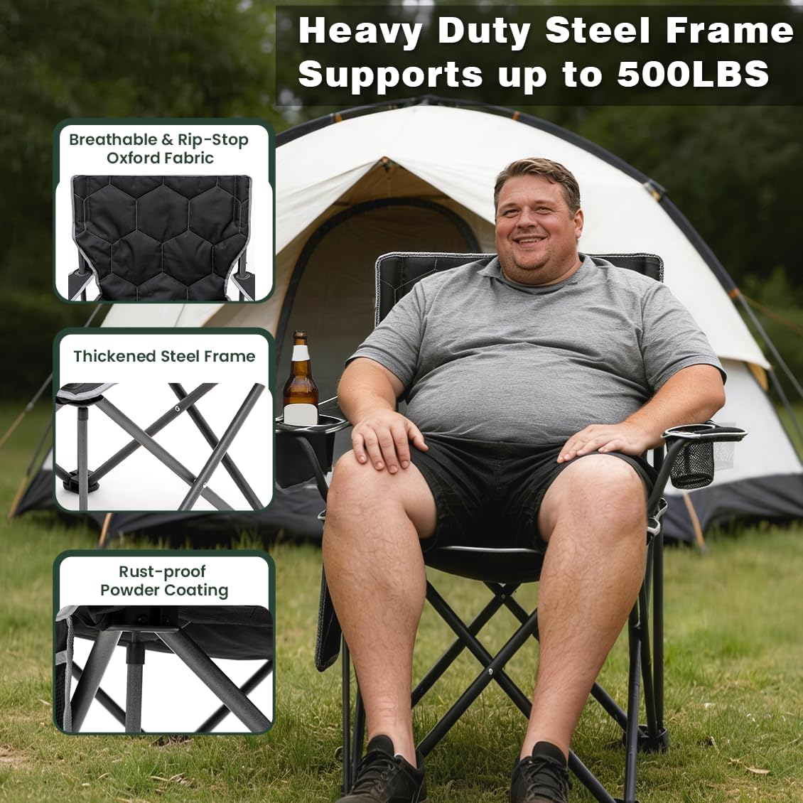 SUNNYFEEL Oversized Camping Chair for Adults, Heavy Duty 500LBS Black