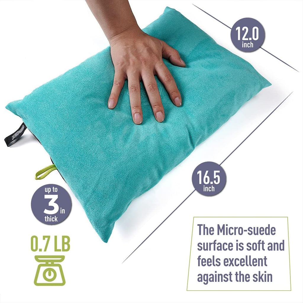ZOOOBELIVES Down Filled Camping Pillow for Travel, Washable Soft Cover, Small Camp Cushion for Neck & Lumbar Support On-The-Go, Ultralight & Compressible for Hiking Backpacking - AlpliveS2046