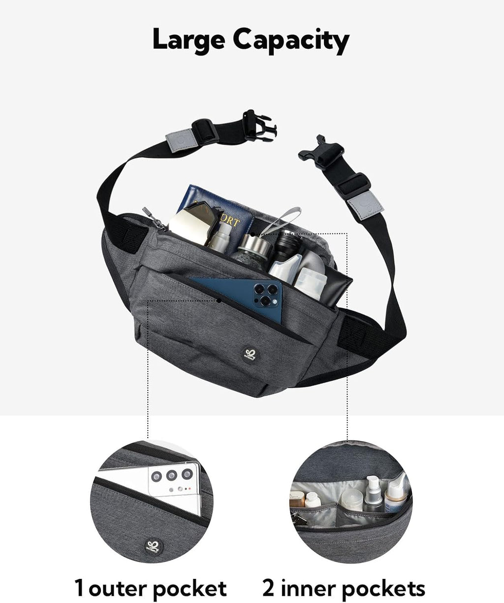WATERFLY Running Belt Fanny Pack: Runner Marathon Jogging Waist Pack Sport Workout Exercise Fitness Phone Holder Belt for Men Women Jogger Slim Waistband Black
