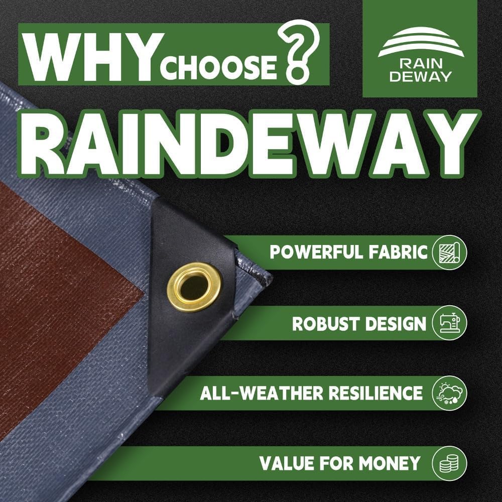 RAINDEWAY 6x15 Feet 18Mil Super Heavy Duty Tarp Waterproof Tarps Cover
