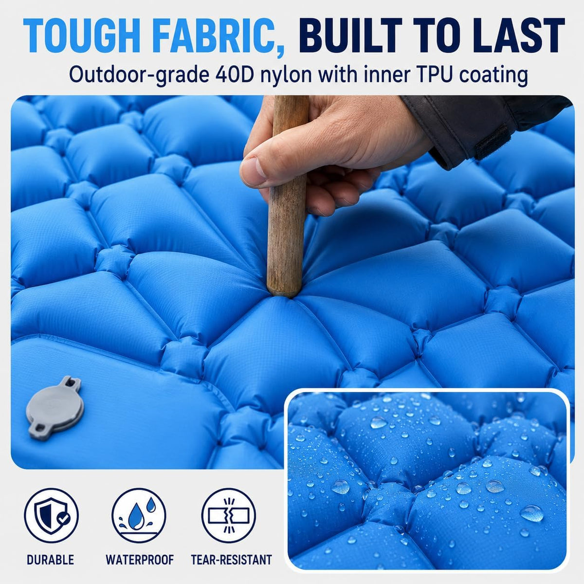 Camping Sleeping Pad, Ultralight Camping Mat with Pillow, Built-in Foot Pump Inflatable Sleeping Pads Compact for Camping Backpacking Hiking Traveling Tent - Blue