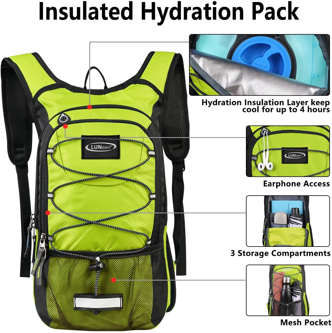 Hydration Backpack with 3L Water Bladder, Small Hydration Pack Backpack for Men Women, Lightweight Water Backpack with Cooler Layer for Running, Biking, Hiking