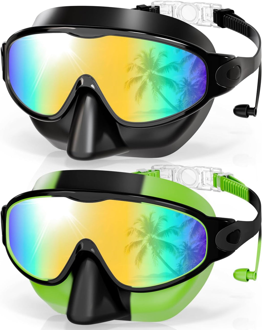 Aegend Swim Goggles with Nose Cover, 2 Pack Wide View Swimming Mask Anti-Fog/UV